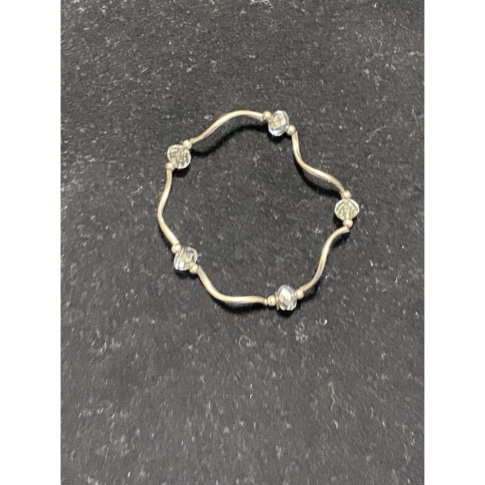 Silver Tone Crystal Stretchy Bangle Bracelet VTG